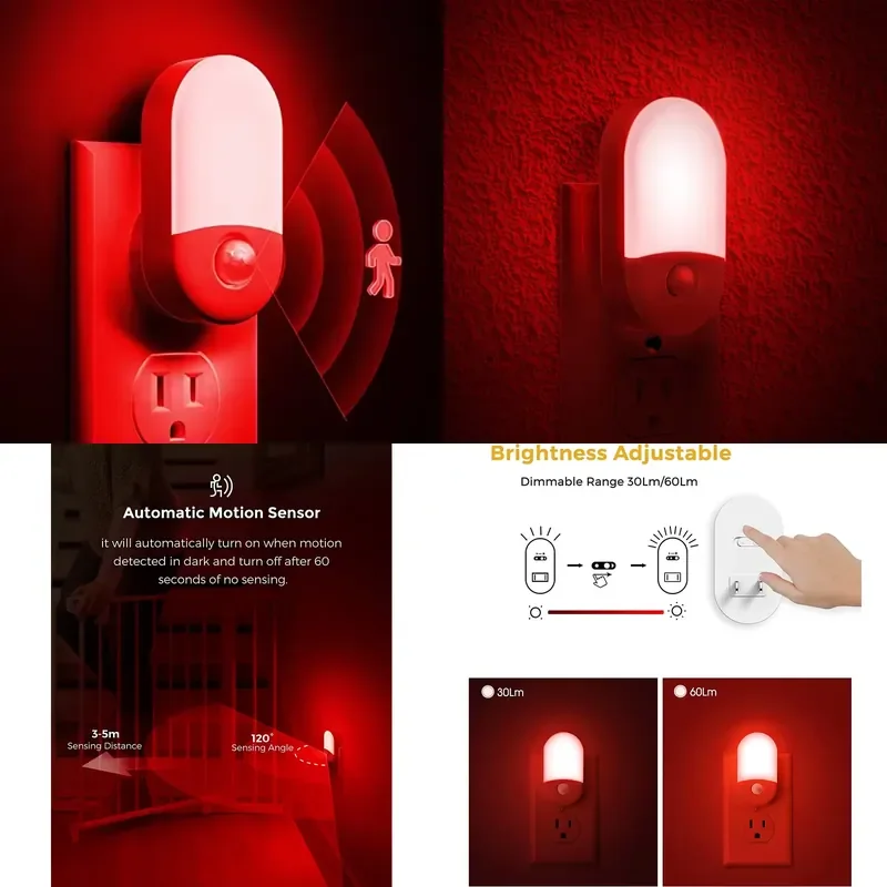 for LOHAS Red Night Light Plug in with Motion Sensor LED for Stairs and Corridors