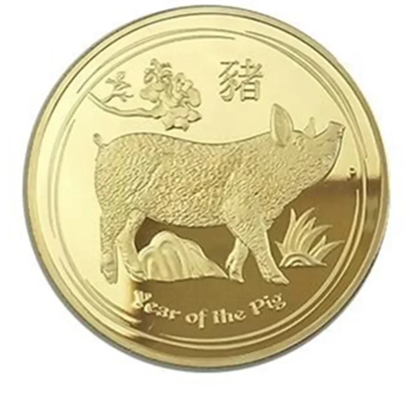 Non magnetic pig 2019 Animal Chinese Zodiac Coins Silver Gold Plated 1 OZ Badge Elizabeth Souvenir Decoration Coin