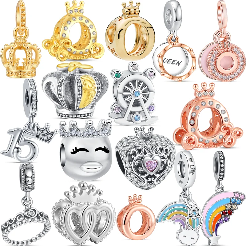 925 Silver Regal Crown Heart Rainbow Ferris Wheel Charm Beads Fit Original Pandora 925 Bracelet Women Europe Luxury Jewelry Gift