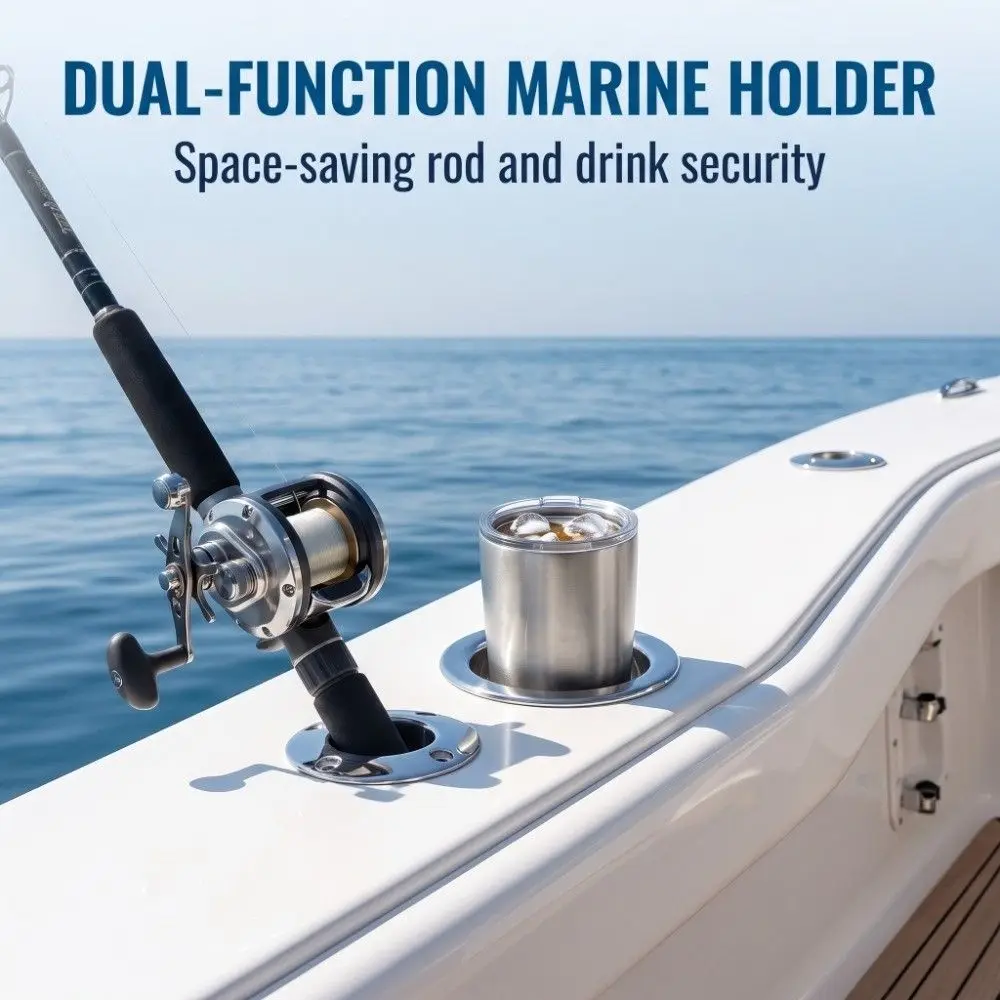 Durable Stainless Steel Marine Rod Cup Holder 2 in 1 90/30 Degree Fishing Rod Cup Holder Heavy Duty Boat Rod Holder for Yacht