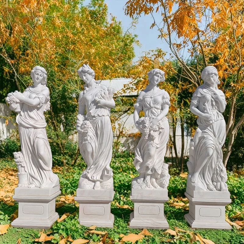 Classical White Marble Garden Statue Set Of 4 Female Goddess Sculptures Greek Roman Style Four Season God For Outdoor Decor