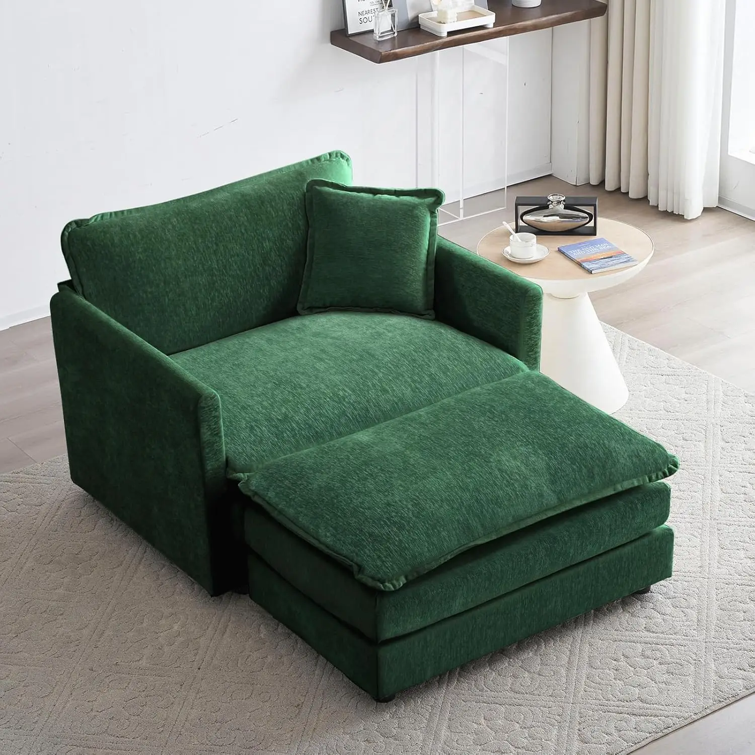 

Chenille Accent Chair With Ottoman,Comfy Oversized Single Sofa Couch Deep Seat Lounge Chair Upholstered Armchair For Living