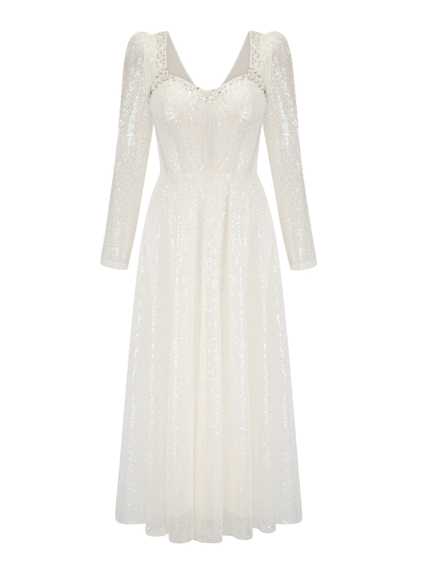 Temperament and elegant dress, beaded sequined mesh skirt, long sleeves, heavy-duty toasting adult ceremony dress-GZXX469