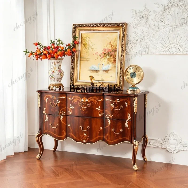M178 European classical solid wood carving flower bucket cabinet American entrance high cabinet large capacity light luxury lock
