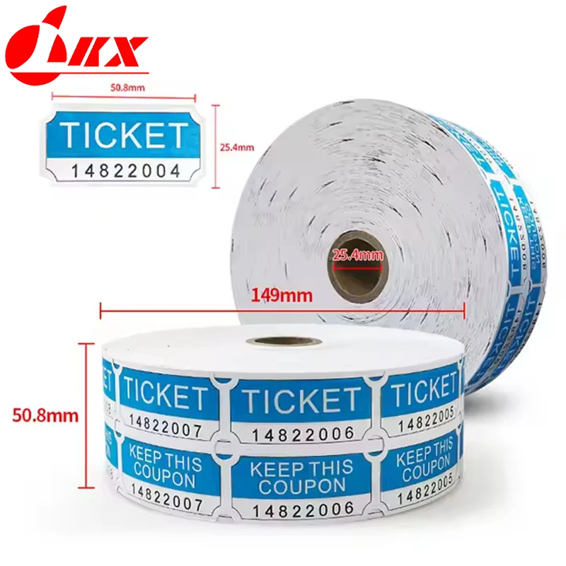 LKX 1000 Pcs Raffle Tickets for Classroom Lottery Roll of Single Paper Labels Drinks Auctions Carnival Coated Paper Event