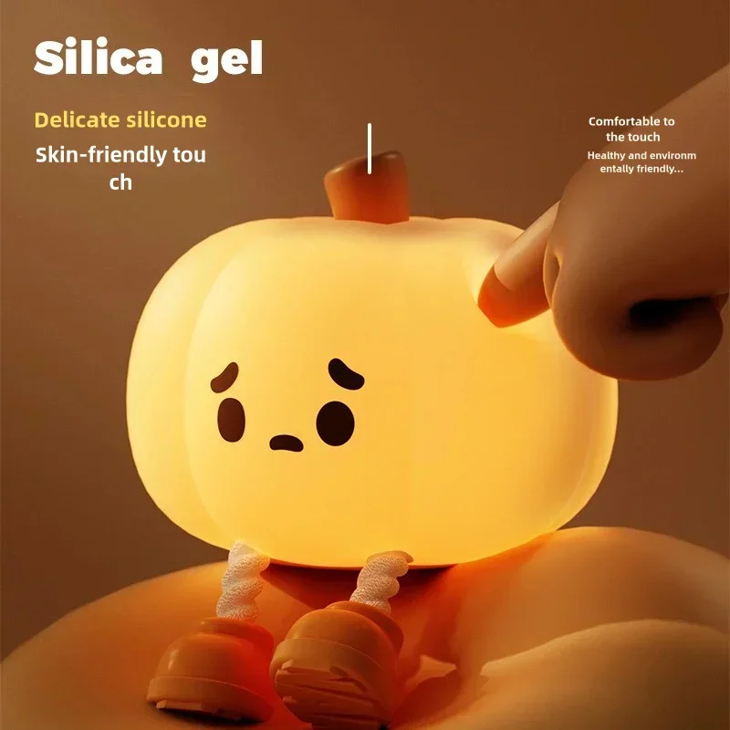 New Creative Pumpkin Silicone Lamp Bedroom Sleep Bedhead Patting Light Popular Children S Companion Bedlight Desktop Decoration