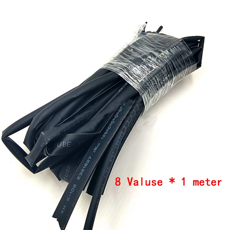 8 Meter/set Heat Shrink Tube kit 1/2/3/4/5/6/7/8MM 2:1 Black Heat Shrink Tubing Shrinkable Sleeving Wrap DIY Connector wire kit