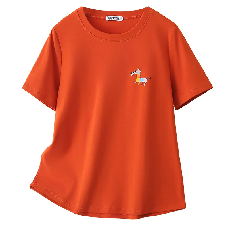 

Women Plus Size Short Sleeve T-shirt 2026 Summer O-neck Cartoon Print Cotton Stretchy Loose Tops 075