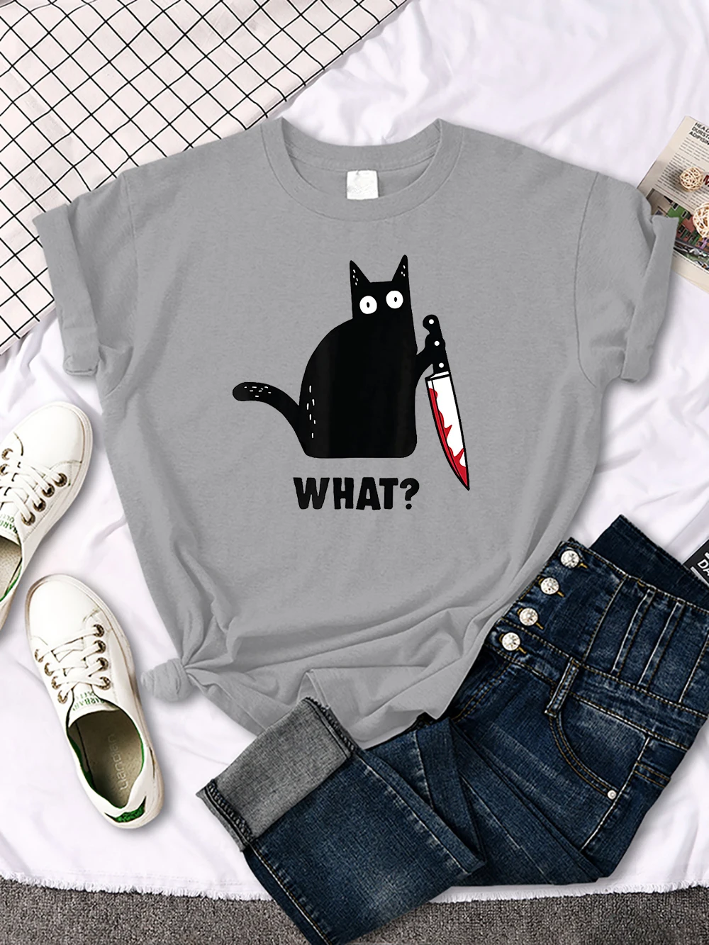 Funny Cat Printing Tshirts Women Street Hip Hop Clothes Summer Breathable Short Sleeve Cool Soft Breathable T-Shirt Female