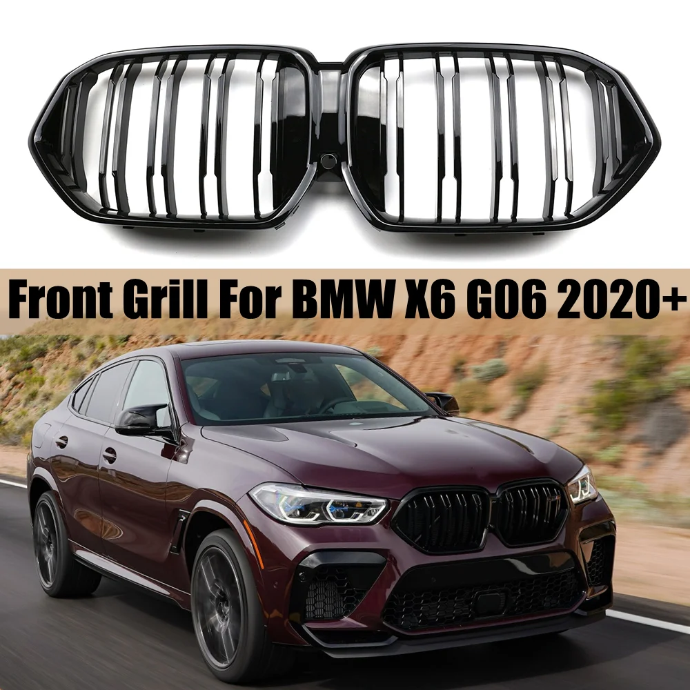 

Car Front Bumper Grille Kidney Grill For BMW X6 G06 2020+ Glossy Black Double Line Racing Grills Replacement Parts Accessories