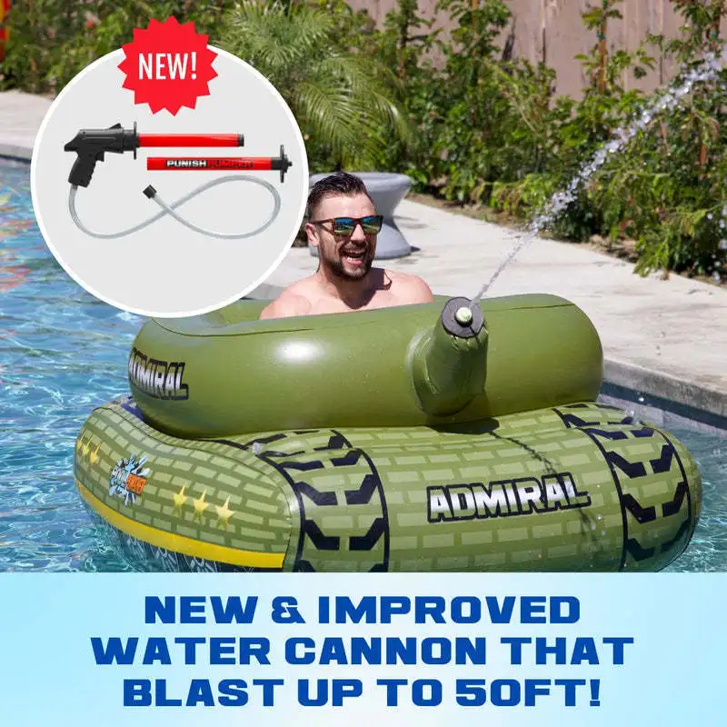 Inflatable Tank Float with Built-in Water Cannon Anti-Rollover Kids Swimming Toy for Pool Water Park