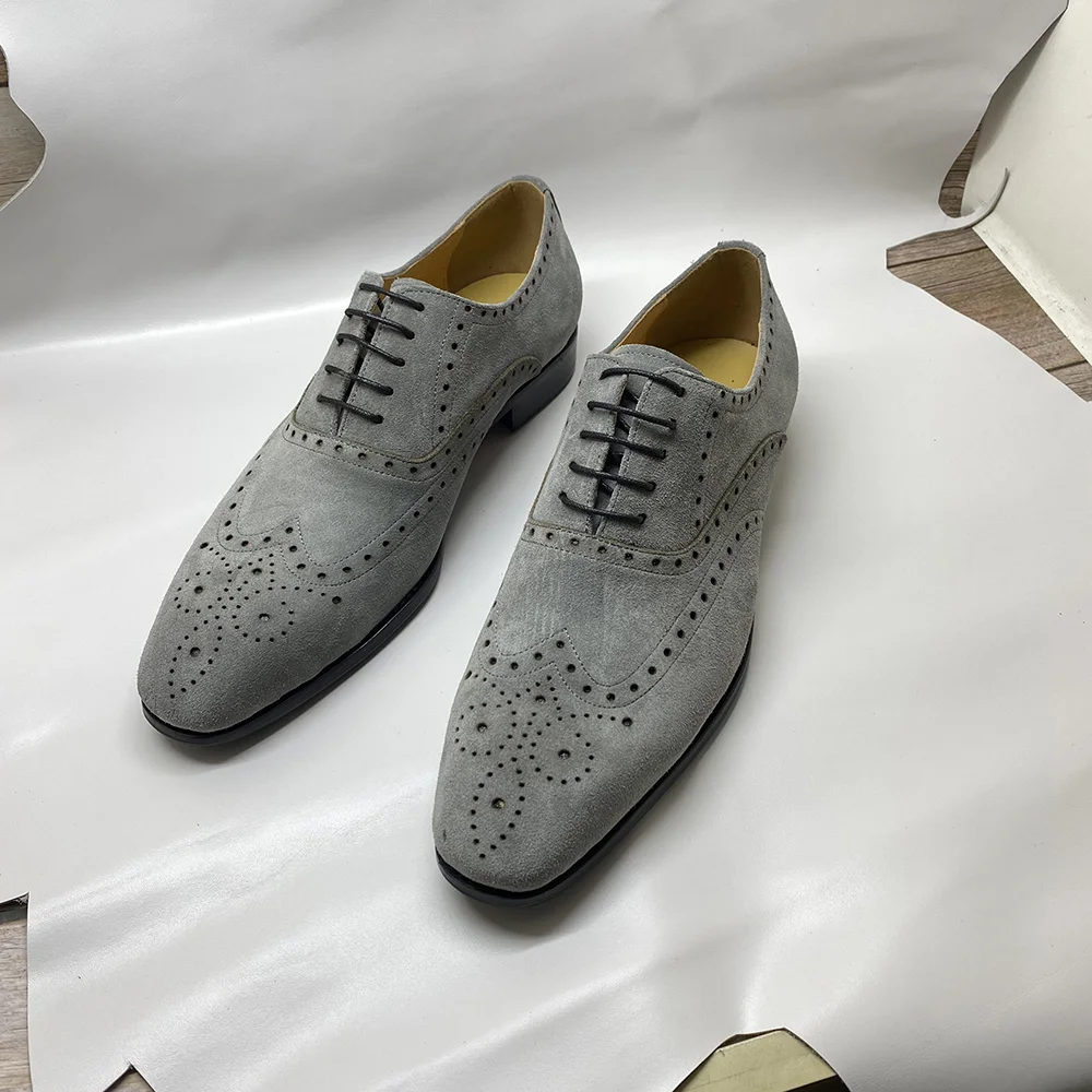 4 Colors Luxury Man Shoes Genuine Leather Soft Cow Suede Brogue Carving Oxfords Casual Elegant Social Shoe Male Wedding Dress