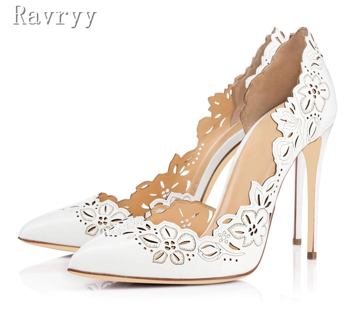 

Spring Summer Pointed Toe Pu Pumps Single Shoes Hollow Pattern Women's Commuting Ol Pedal Thin High-Heeled Shoes