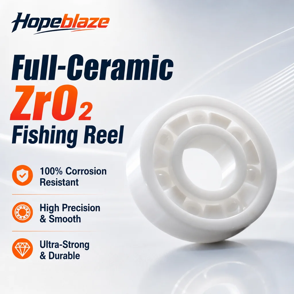 Hopeblaze ZrO₂ Full Ceramic Fishing Reel Bearing PTFE Cage Oil‑Free Saltwater Resist For Baitcasting Spinning Lure Fishing Mod