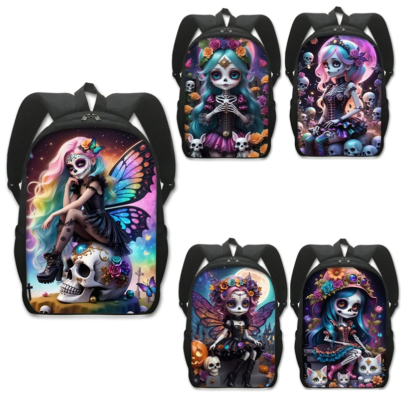 

Dark Gothic Skeleton Fairy Elf Graphic Print Backpack Skull Women Rucksack Casual Daypack children School Bags for Teens Bookbag