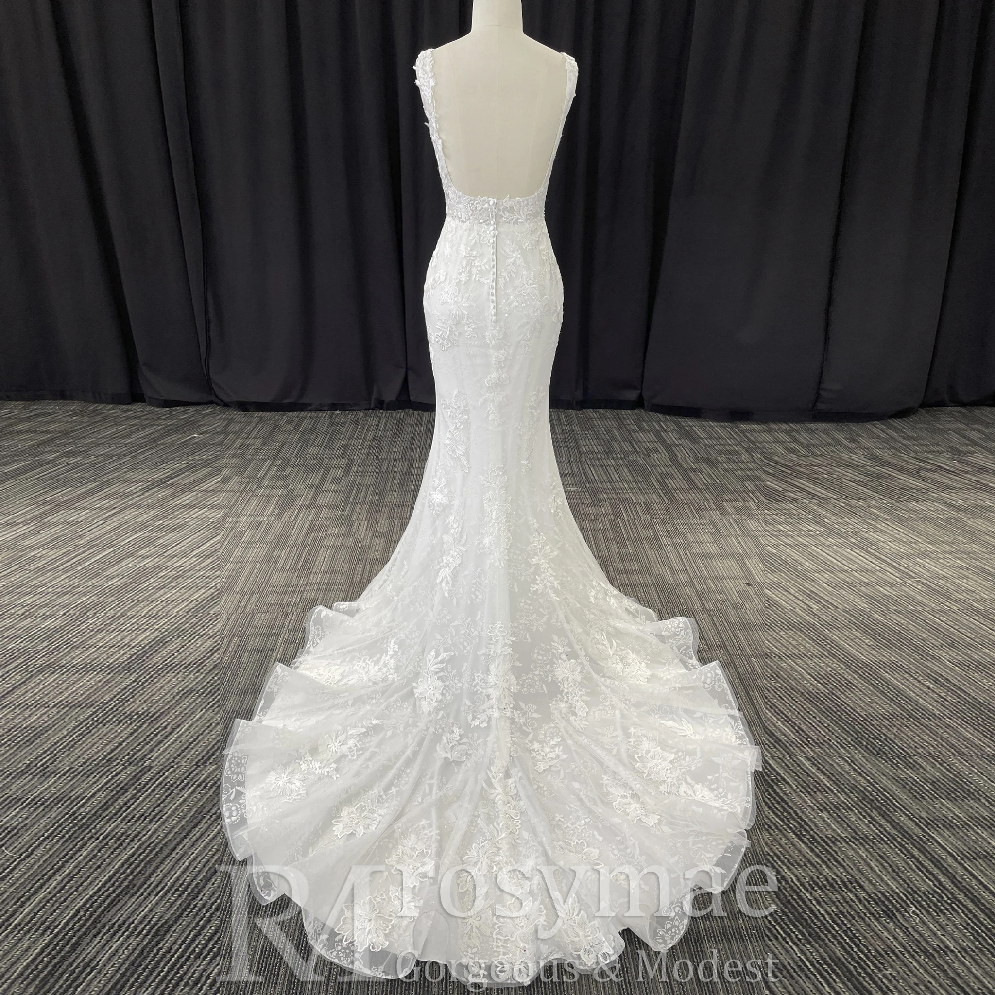 Rosymae luxe zeemeermin trouwjurk vierkante hals backless jurk voor bruiden vestidos de boda y novia