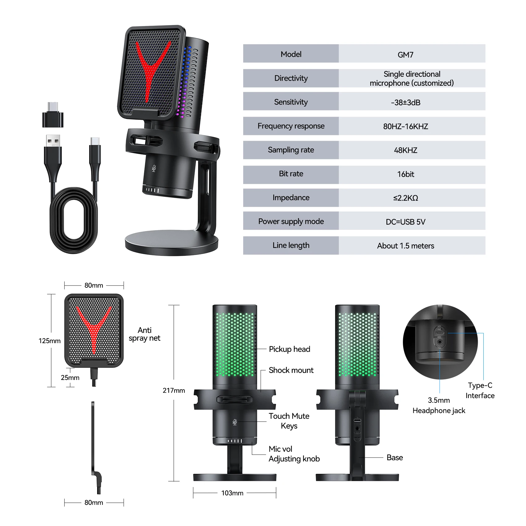 Professionelles Gaming-Mikrofon Mit Ständer, Rgb Usb-Kondensatormikrofon Für Pc, Laptop, Streaming, Podcast, Karaoke - Studioqualität C Sd36126Cd0B734000B33E9D937Da08241T