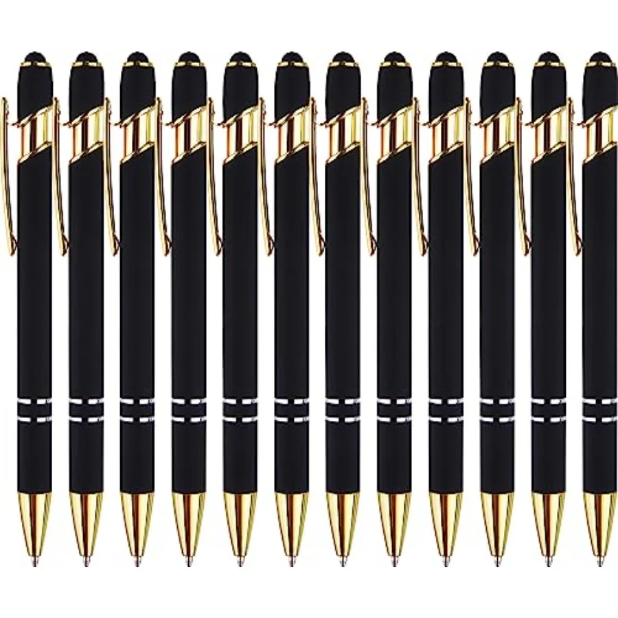 

12 Pack Ballpoint Pen with Stylus Tip, 1.0 mm Black Ink Smooth Writing Pens, Metal Stylus Pens for Touch Screens