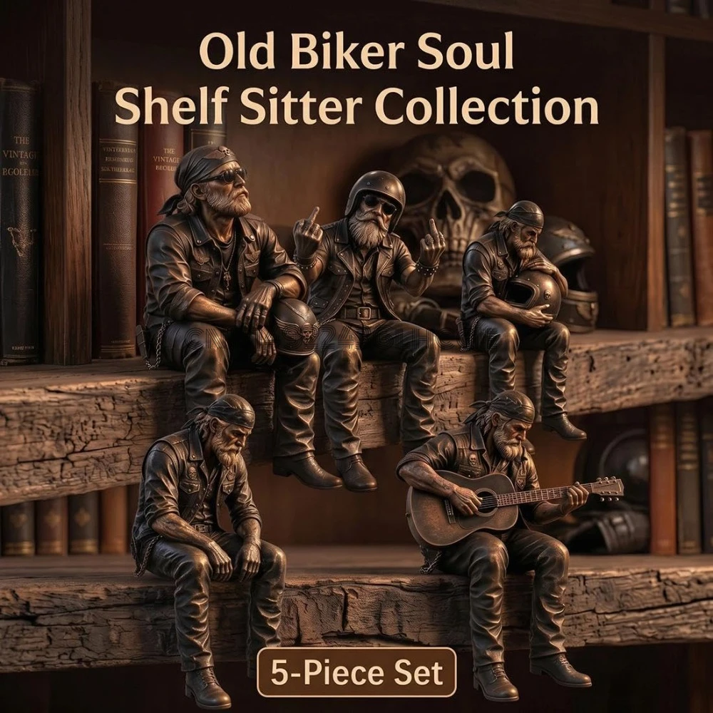 Old Biker Soul Shelf Sitter Collection,Rustic Motorcycle Rider Figurines for Men, Vintage Resin Motorcycle Rider Figurines Decor