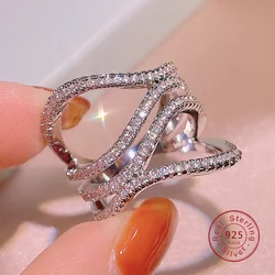 Hot Sale 100% 925 Sterling Silver Wave Rings Clear CZ Circle 4 Layer Lucky Rings for Women Bridal Wedding Jewelry Bijoux Femme