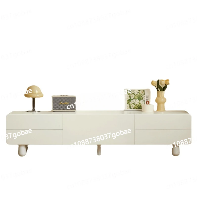 L'm'm Genji Muyu X Weisha Solid Wood TV Cabinet Living Room White TV Stand French Cream Style Storage Floor Cabinet