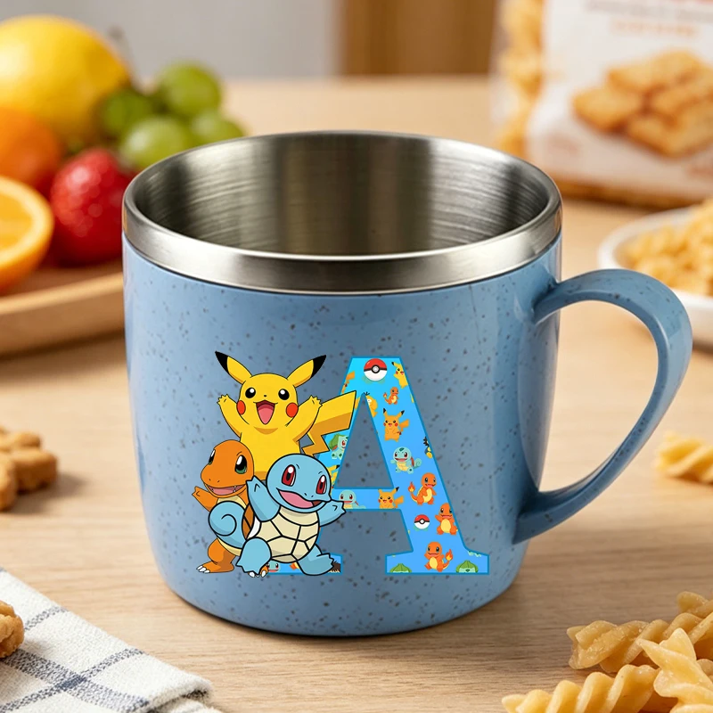 

Anime Pokemons Stainless Steel Water Bottle for Students Cartoon Pikachu Letter Printed Toothbrush Cups Portable Fashion Cup