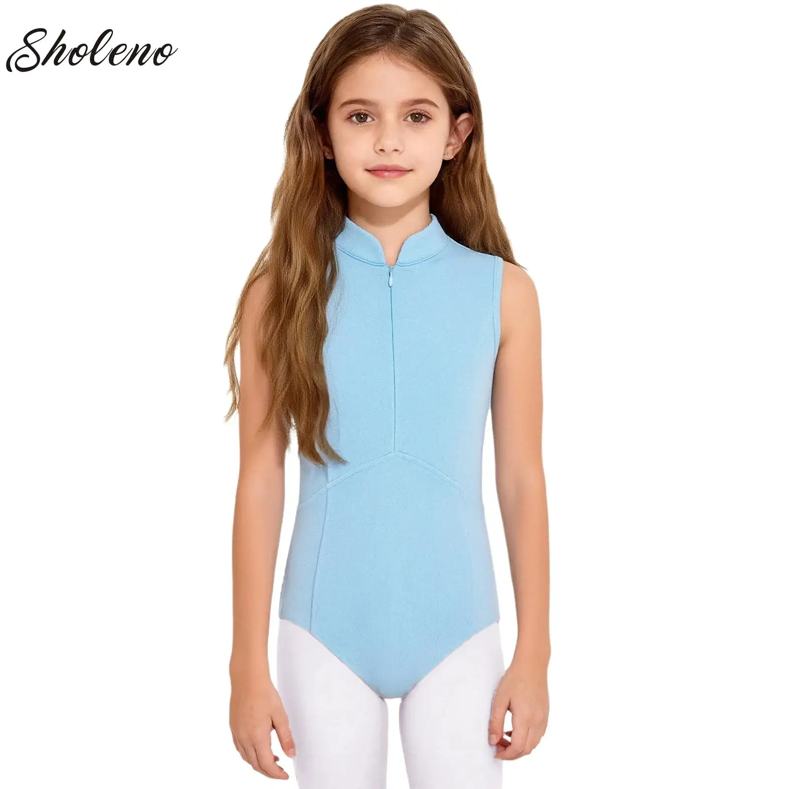 

Child Stand Collar Tank Biketard for Girls Gymnastics Front Zipper Kids Sleeveless Leotard Shorty Unitards Ballet Dancewear