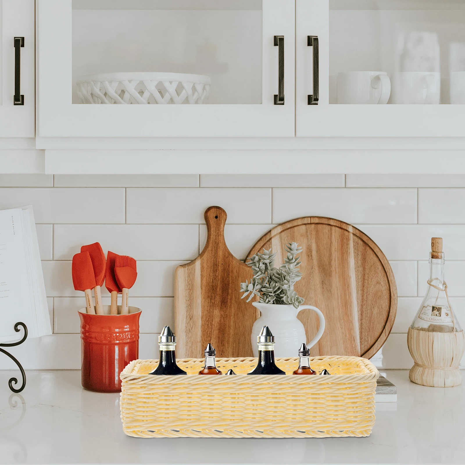 

Plastic Woven Basket for Kitchen Cutlery Storage Restaurant Use seasoning jar holder chopsticks fork spoon