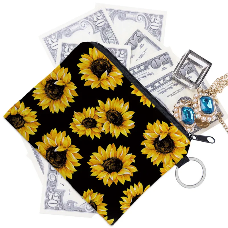 Cartoon Printing Coin Purse Classic Sunflower Change Bag Multi Functional Portable Key Card Bag Man Woman Wallet