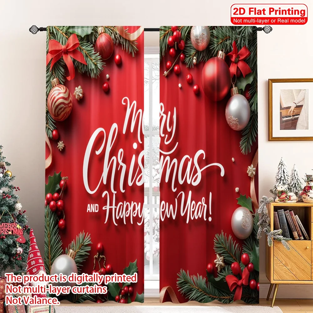 

2pcs 2D flat printing Christmas Window Curtains Christmas Ornaments Merry Christmas Happy New Year Fabric Without Electricity