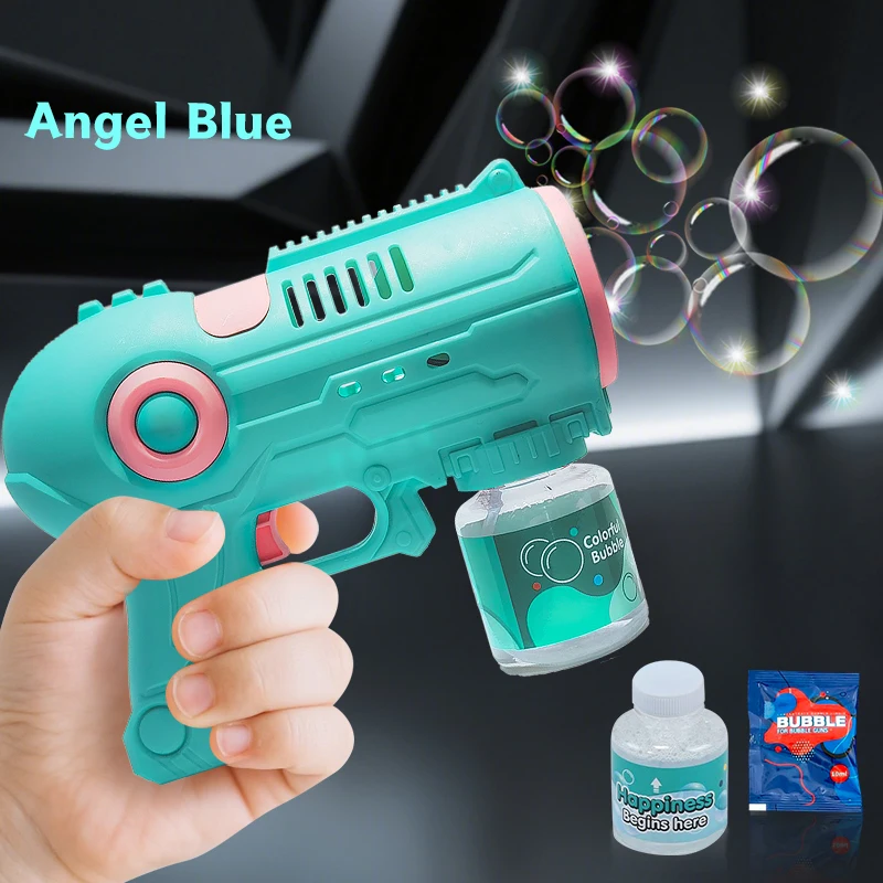 Pistola de bolhas para crianças, 2 pacotes, máquina automática de bolhas, varinhas de bolhas de 10 furos para crianças com luzes LED e solução, Ea