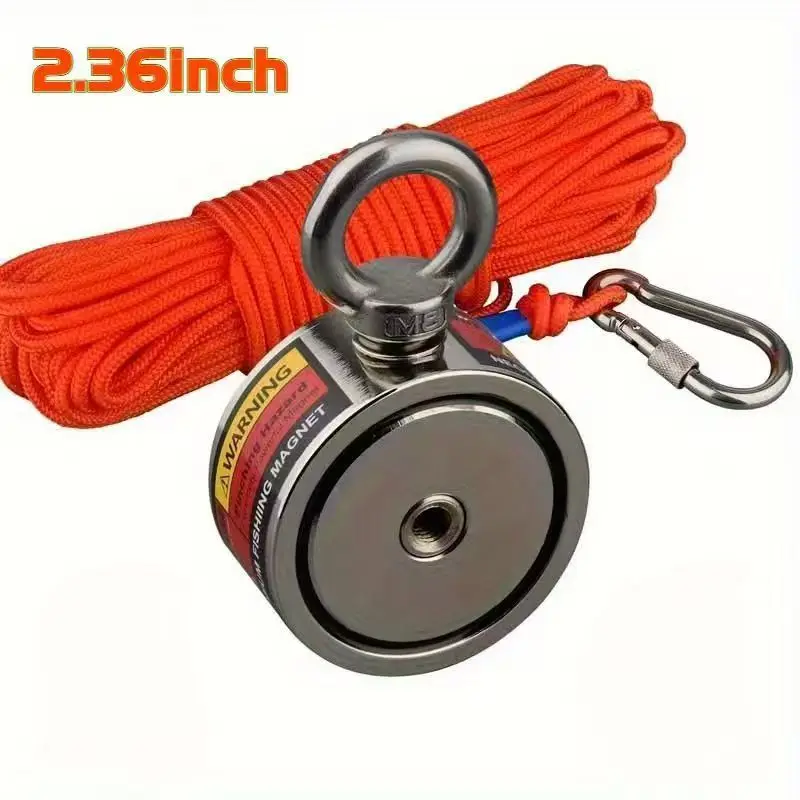 48mm Double-Sided Neodymium Fishing Magnets with Red Rope Fishing Set - 209lb Strong 1.89