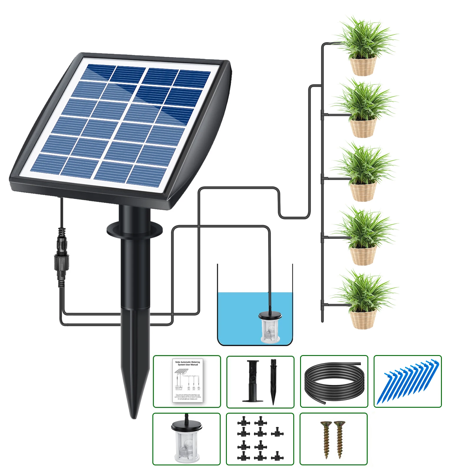 Solar Irrigation Auto Watering System Solar Powered Automatic Drip Irrigation Kit Self Watering Devices with Water Sensor Timer