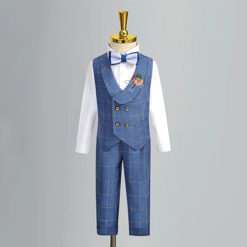 Child Formal Vest Suit Set Boy Summer Autumn Wedding Baby First Birthday Piano Performance Costume Kids Waistcoat Shorts Clothes