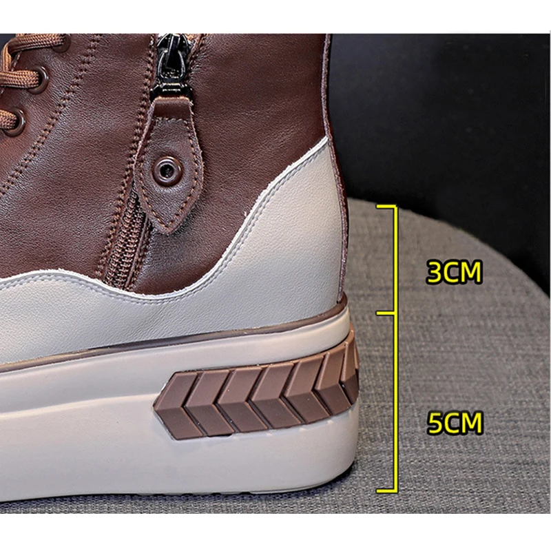 Spring Autumn Shoes Women Fashion Sneakers Genuine Leather Height Increasing Shoes 8cm Platform Brand Ladies Sneakers D264