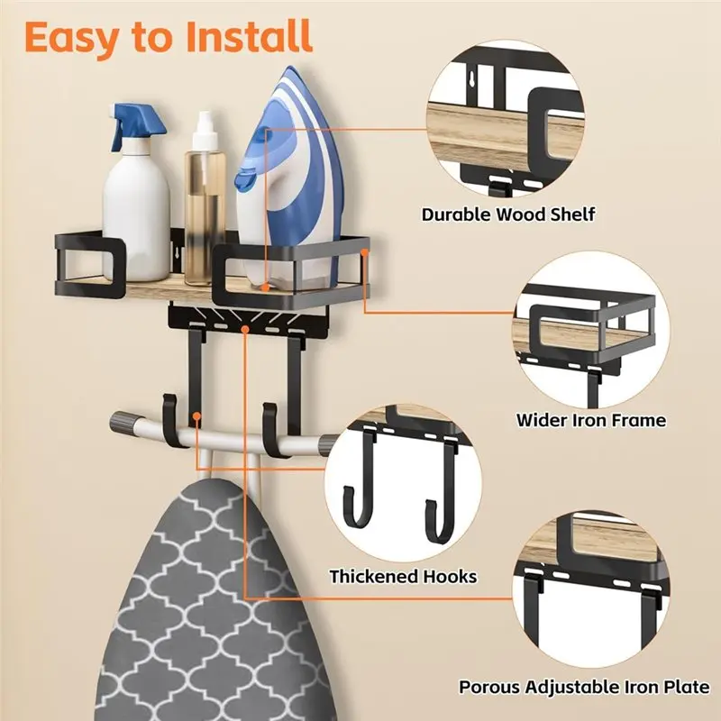 HOTA43T Iron Board Wall Hanger, T& V Shaped, Ironing Board Holder Wall Mount, Sewing, Laundry Room Organization Storage