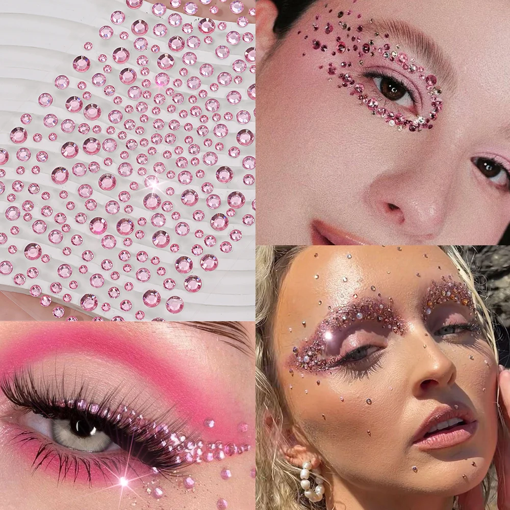 1 قطعة ثلاثية الأبعاد الماس الوردي FaceTattoo ملصقات بلينغ الأحجار الكريمة ذاتية اللصق جواهر ملصقات DIY بها بنفسك مهرجان حفلة العين/الجسم ماكياج ديكور