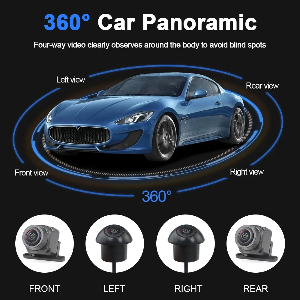 Carsanbo WDR AHD 720P/1080P 360 Panoramic Camera 4CH Surround Bird Eye View Cameras for Android Auto Radio with 360APP and 12pin
