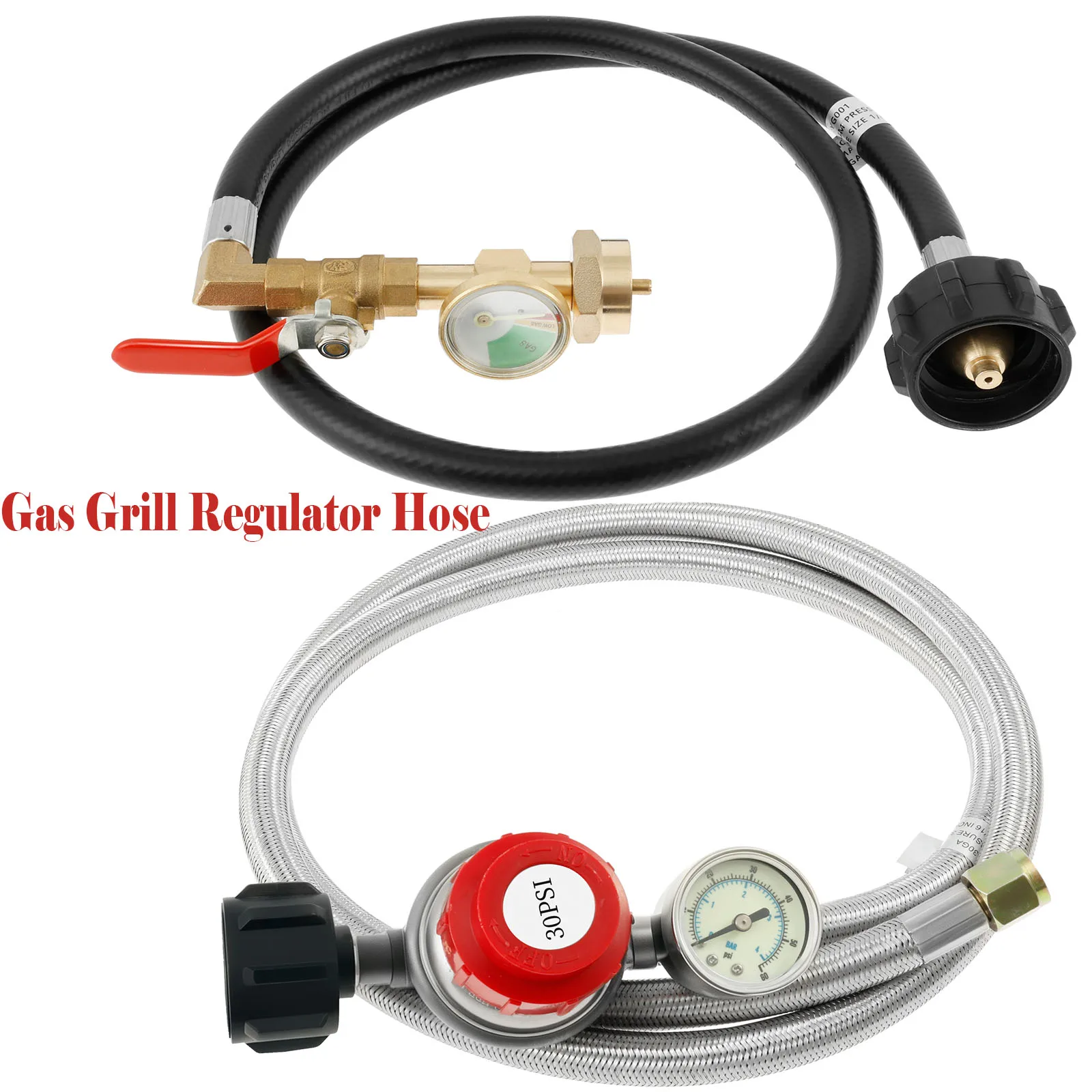5FT Stainless Steel Brass Propane Regulator And Hose 30 PSI Adjustable Extension Hose Copper Propane Refill Hose for Turkey Frye