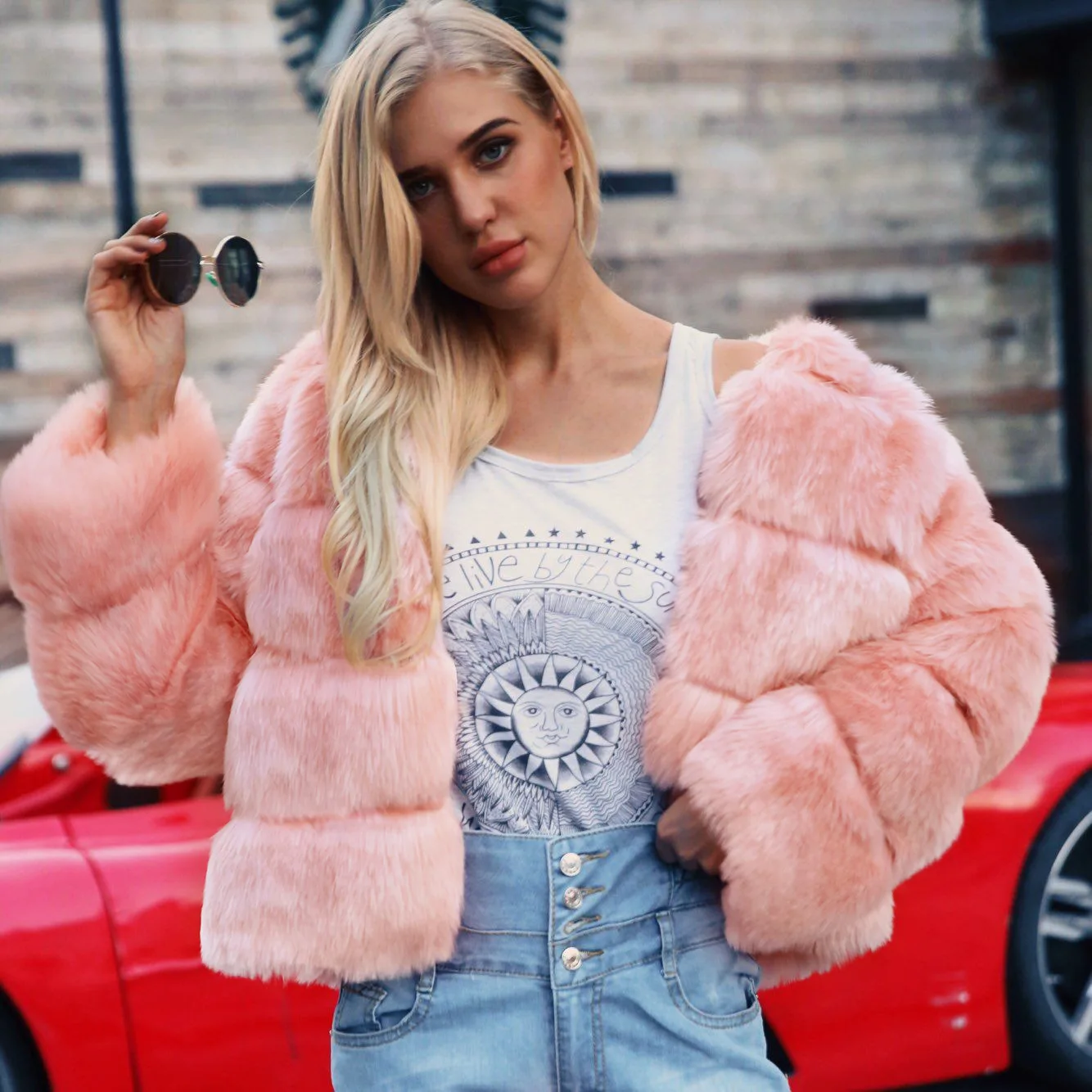 Chaqueta de piel Artificial de invierno para mujer, abrigo de piel ecológica gruesa con cuello redondo pagado para mujer, abrigo de piel esponjosa Multicolor para mujer