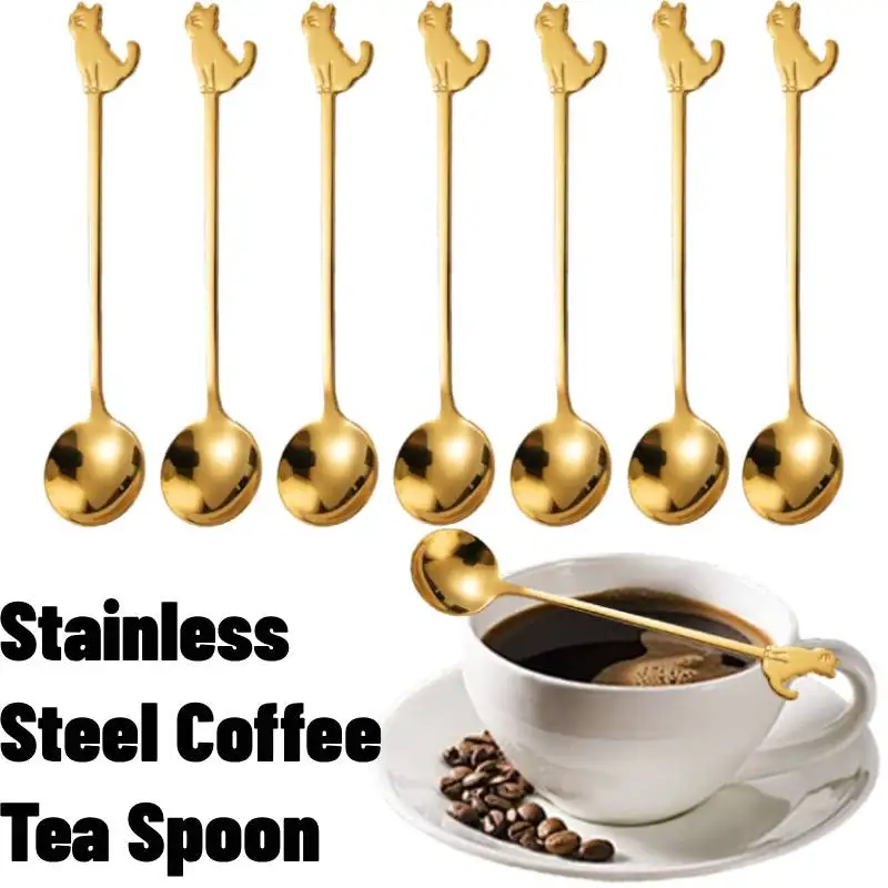 Juego de cucharas de acero inoxidable con forma de flor, cuchara para helado, café, postre, leche en polvo, miel, cuchara agitadora de mango largo, utensilios de mesa