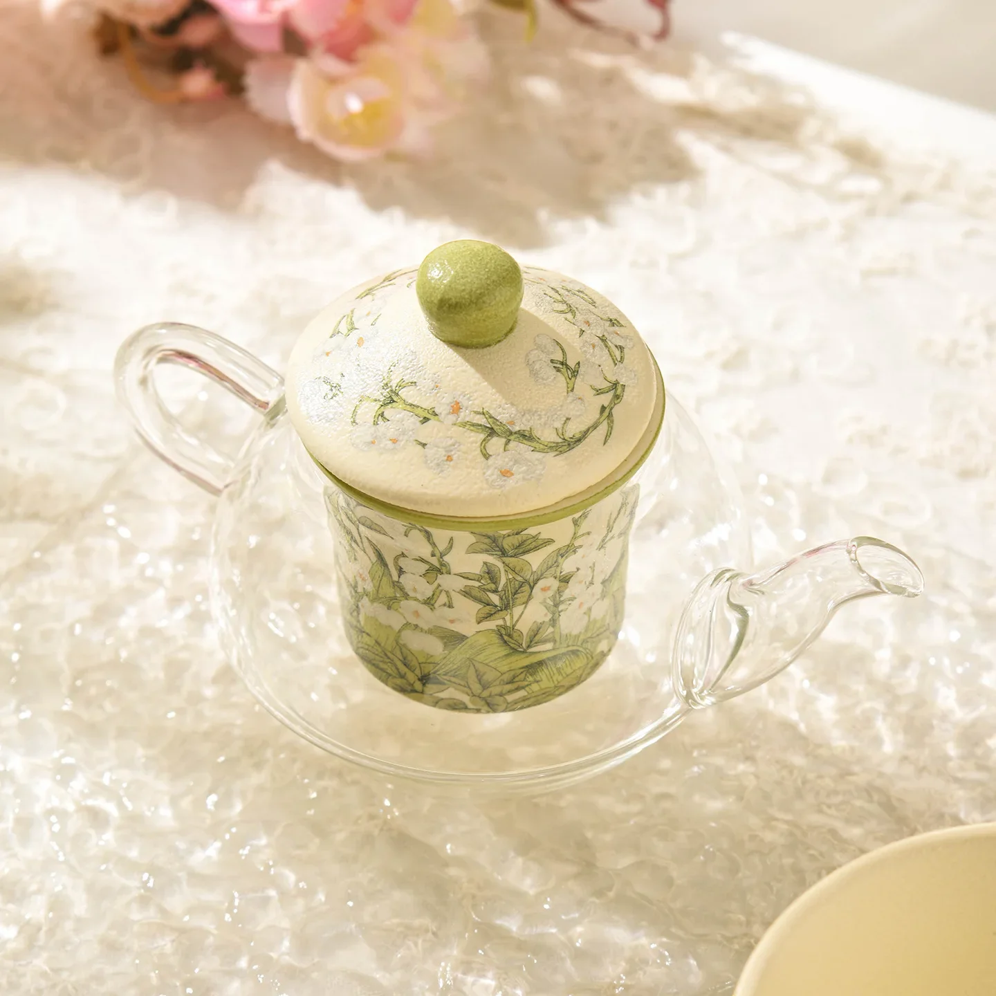 Lily of the Valley Nesting Teapot Set,English Ceramic Tea Set with Glass Teapot, Afternoon Tea Gift,Luxury Porcelain Tea Service view 4