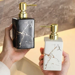 Square Emulsion Bottle Black and White Marble Ceramic Press Bottle Shower Gel Shampoo Bottle Bathroom Decorative Soap Dispenser