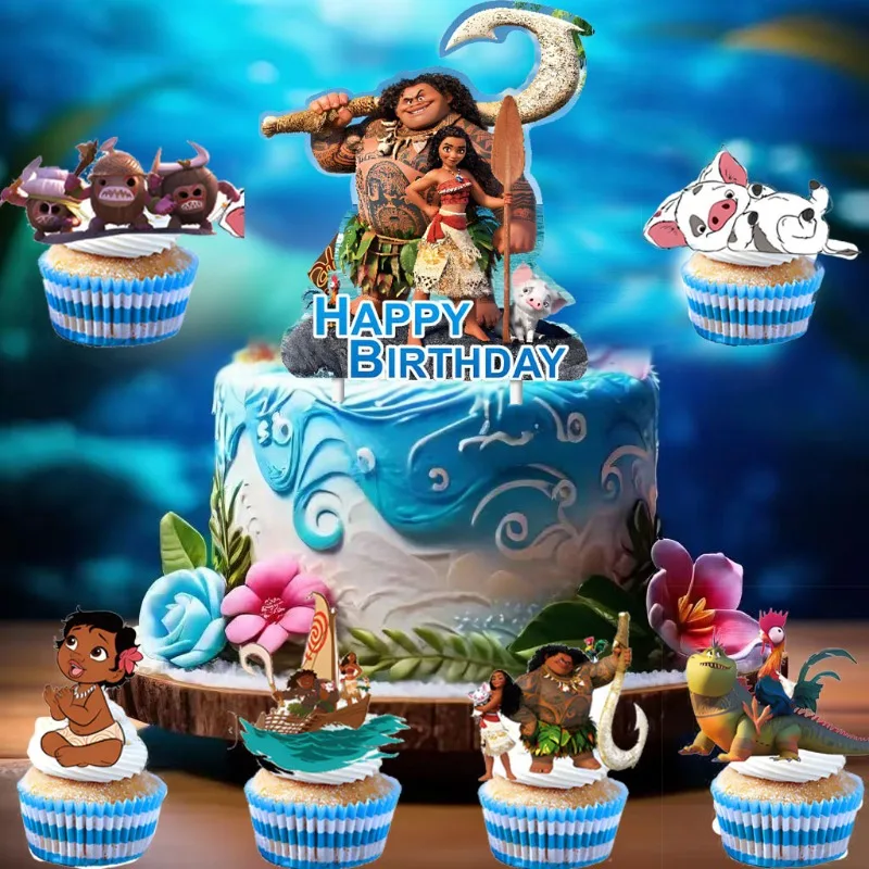 مجموعة واحدة من زينة كعكة ديزني موانا، مستلزمات حفلات أعياد الميلاد للأطفال، هدية استحمام الطفل، زينة الكب كيك