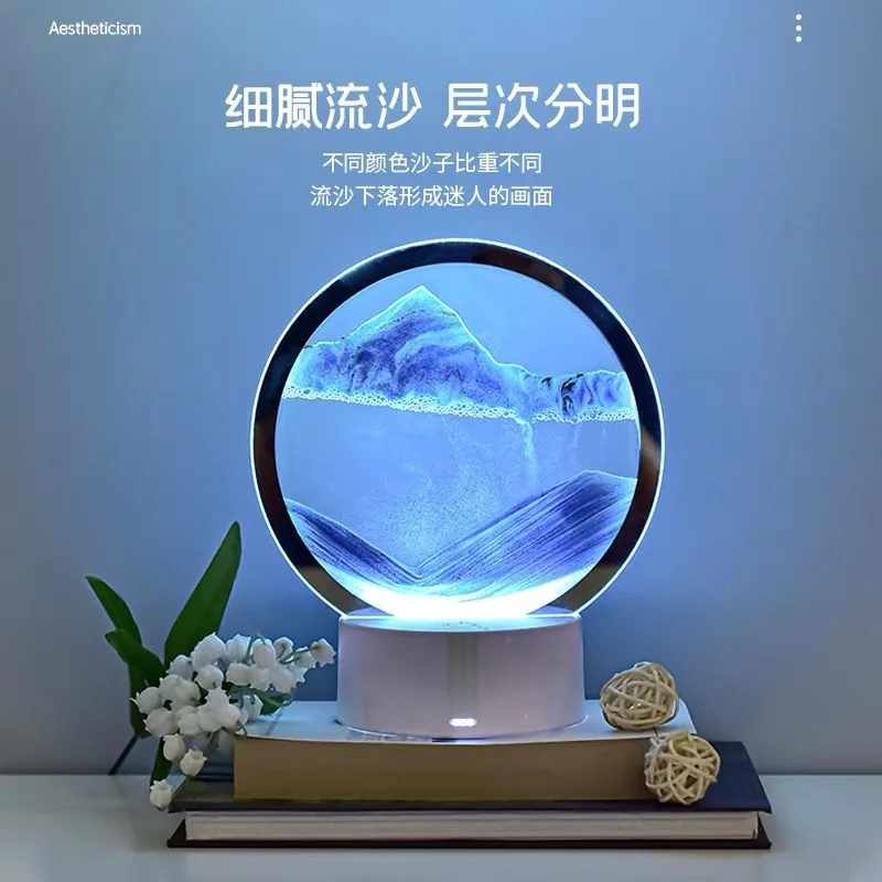 Creative Quicksand Night Light Glass Quicksand Painting Decompression Office Desktop Night Light Gift Hourglass Decorative Paint