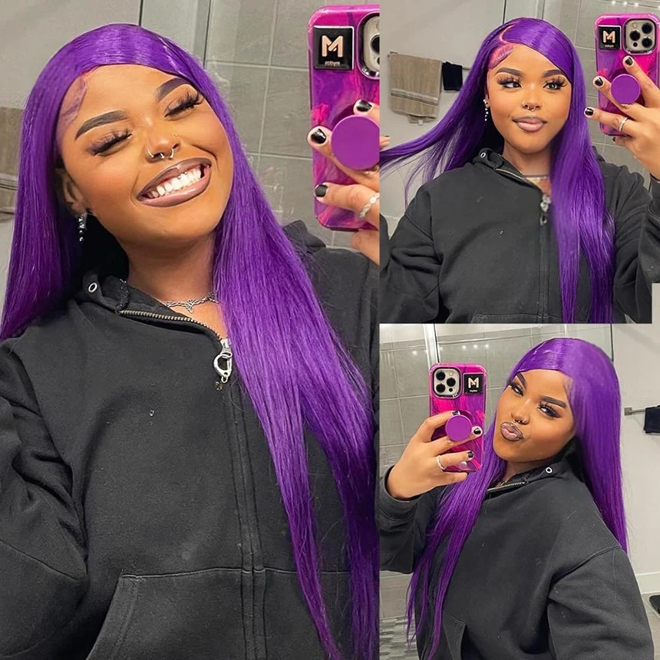 Charisma Purple Synthetic Lace Front Wig Long Straight Dark Purple Lace Front Wigs Pre Plucked Hairline Glueless Wigs Daily Use