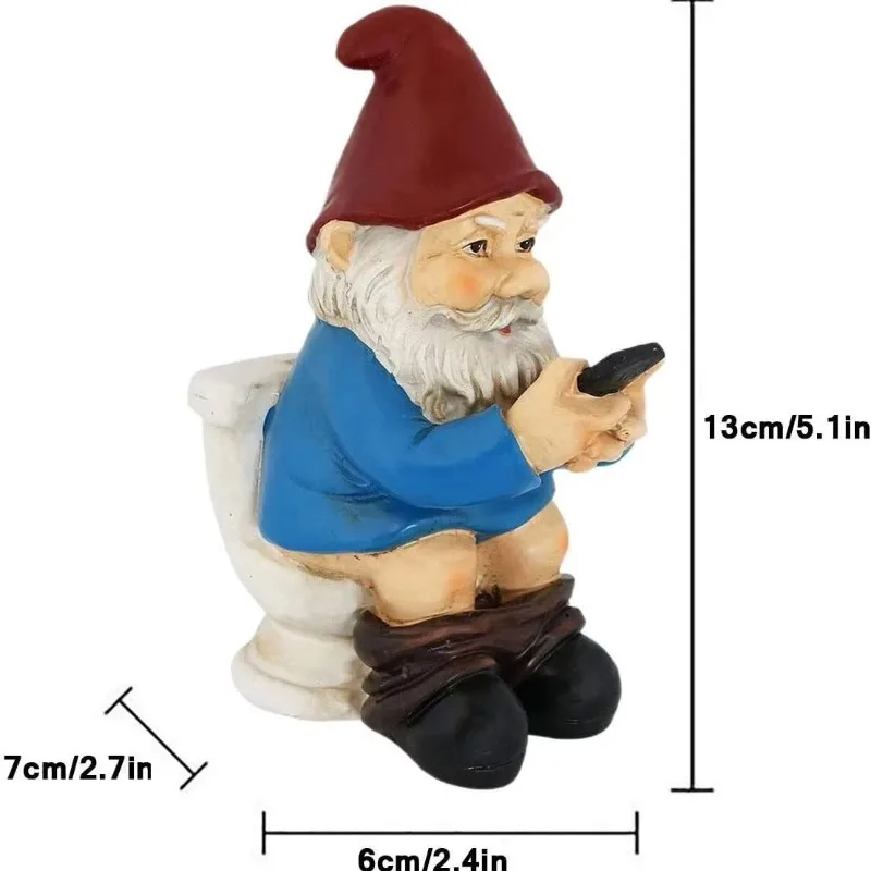 Dwarf resin craft cartoon character stand alone squat toilet ornament garden or holiday gift