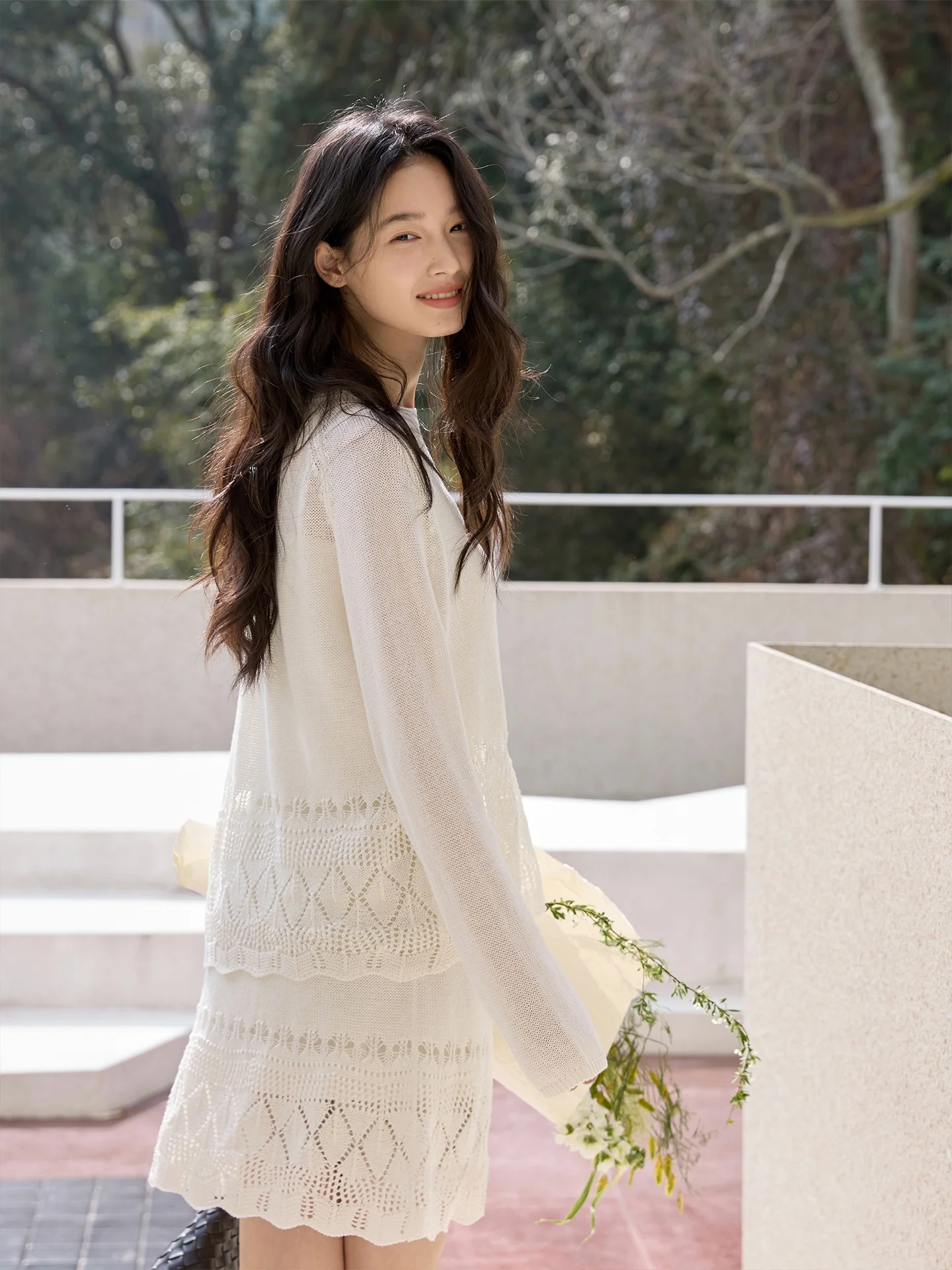 

Ginnkee Paper Yarn Knitted Set Hollow out Design Loose Fit Sle Women's Faion Simple Sle ort Sve Top And Pants