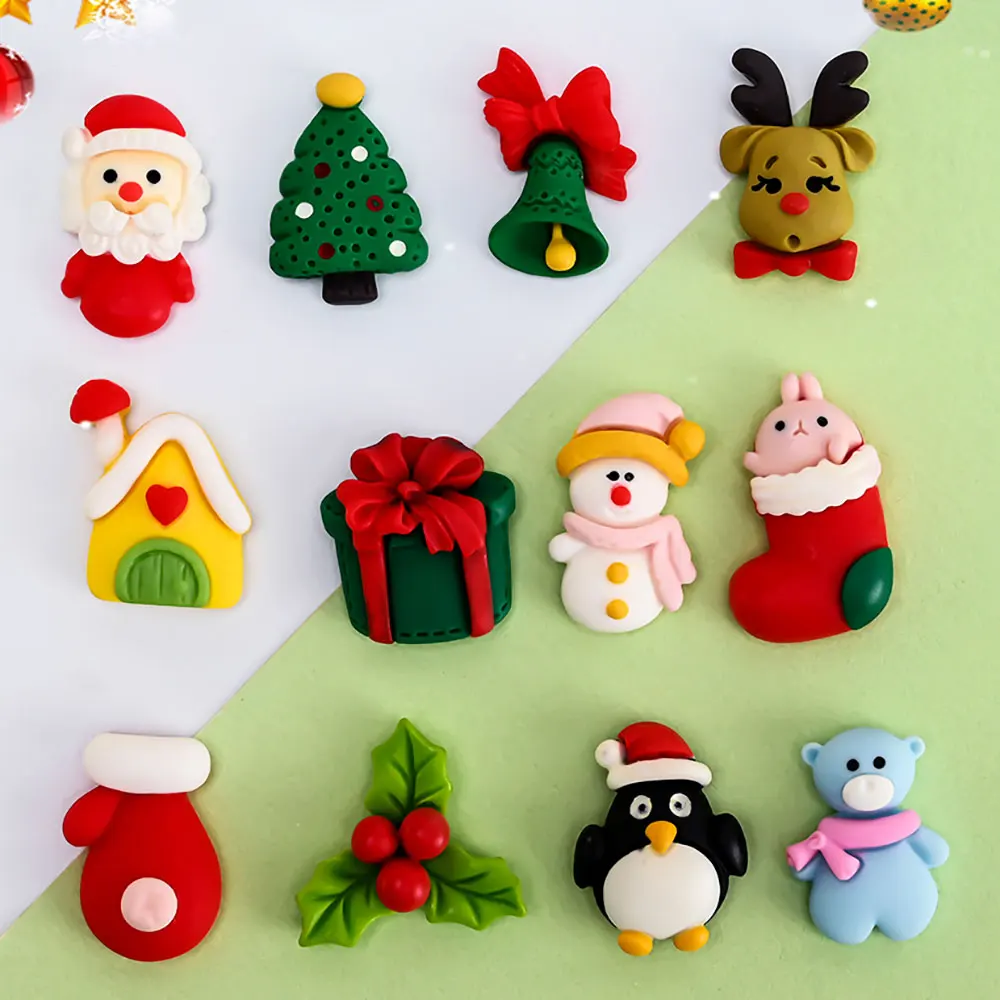 5Pcs Cute Cartoon Snowman Bear Penguin Santa Claus Nail Decorations 3D Resin Flatback Christmas Nail Charms 12-26mm Nail Craft