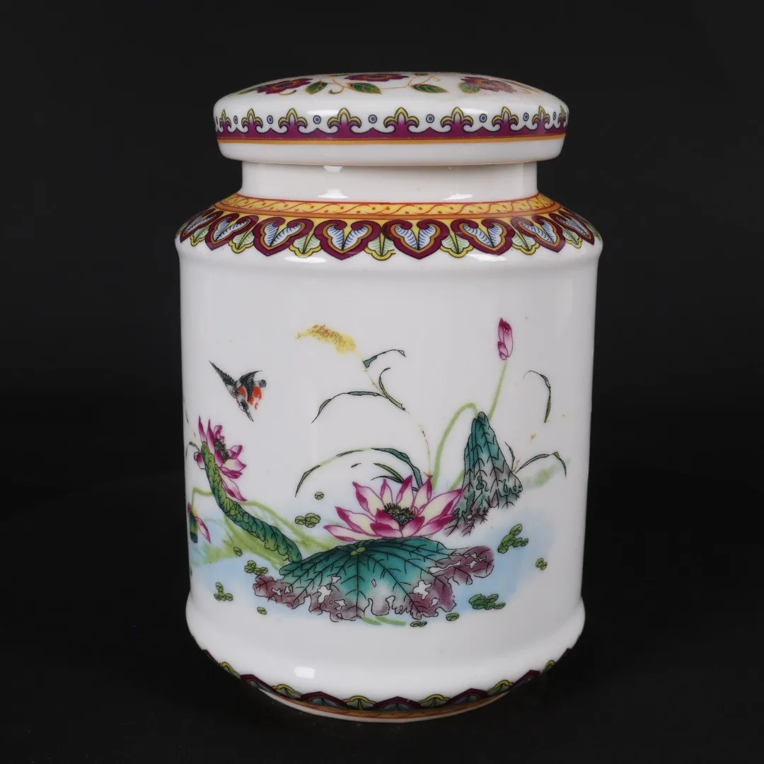 Chinese Ceramic Jars With Lids Tea Storage Organizer Handpainted Lotus Flowers Jingdezhen Porcelain Puer Tea Storage Caddies